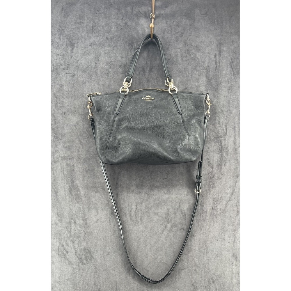 Coach Kelsey Black Pebbled Leather Crossbody Satchel Tote Bag Shoulder Purse